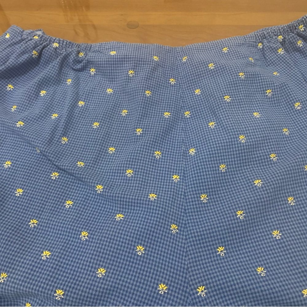 Talbots Blue Checkered Cropped Pants with Yellow Floral Accents
